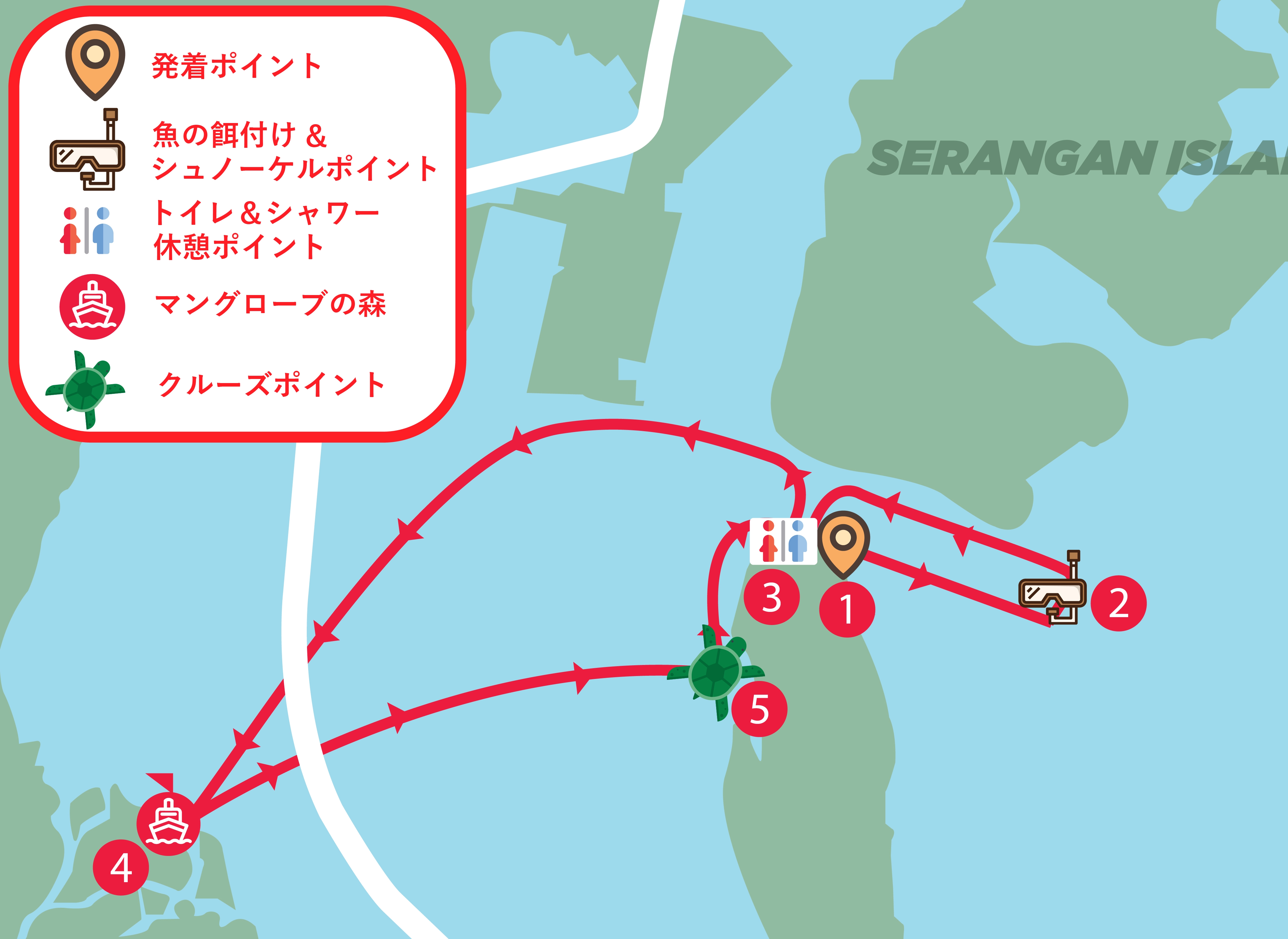 グラスボトムボートツアーの路線図