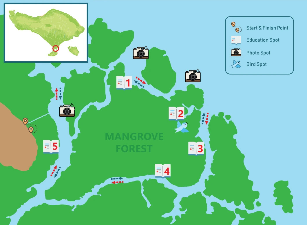 マングローブカヌーツアーの路線図